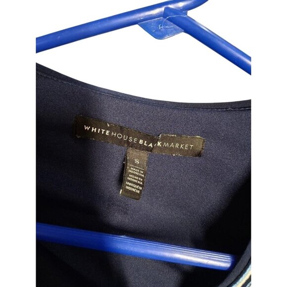 White House Black Market Womens Patterned Tunic Dress Long Sleeve Navy/White S - Picture 3 of 7